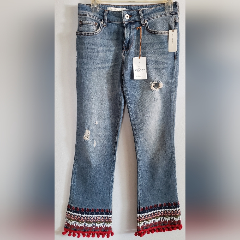 Anthropologie Embroidered PomPom Embellishment Jeans NWT